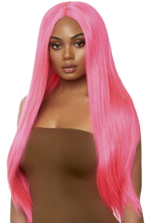 Long Straight Center Part Wig Neon Pink - Perukas 1