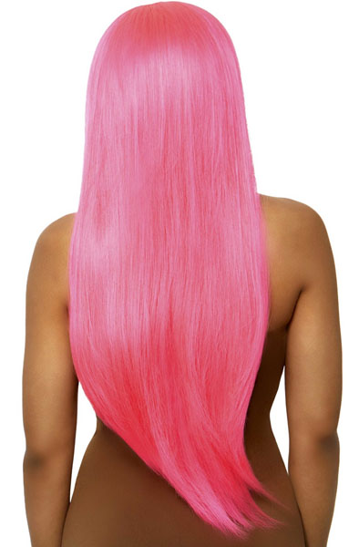 Long Straight Center Part Wig Neon Pink - Perukas 2