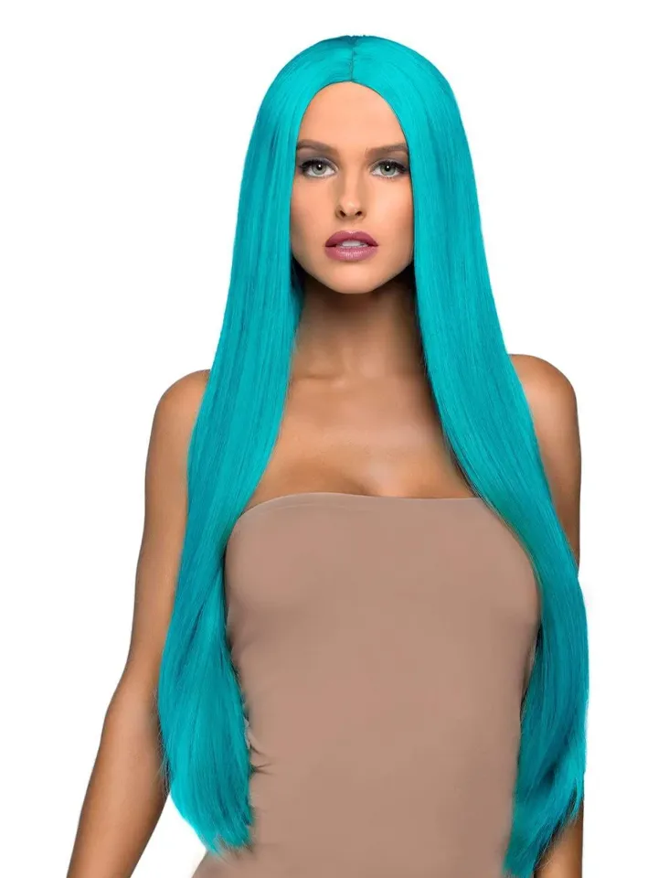Long Straight Center Part Wig Turquoise - Perukas 1 [full]