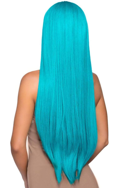 Long Straight Center Part Wig Turquoise - Perukas 2