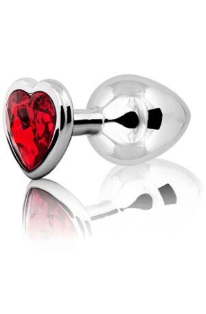 Loving Heart Butt Plug Silver/Red Medium - Analinis kaištis metalinis 1