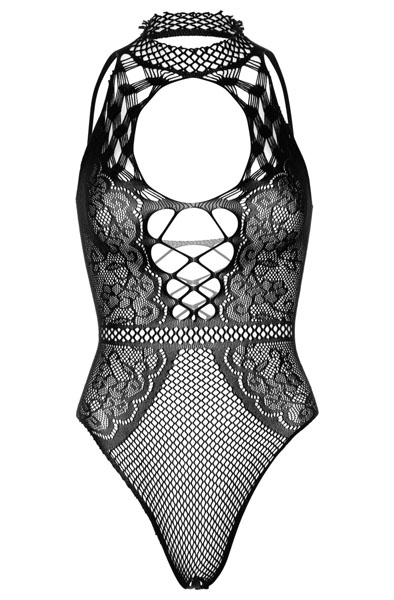 Net & Lace Keyhole Bodysuit Black - Meškiukas 3