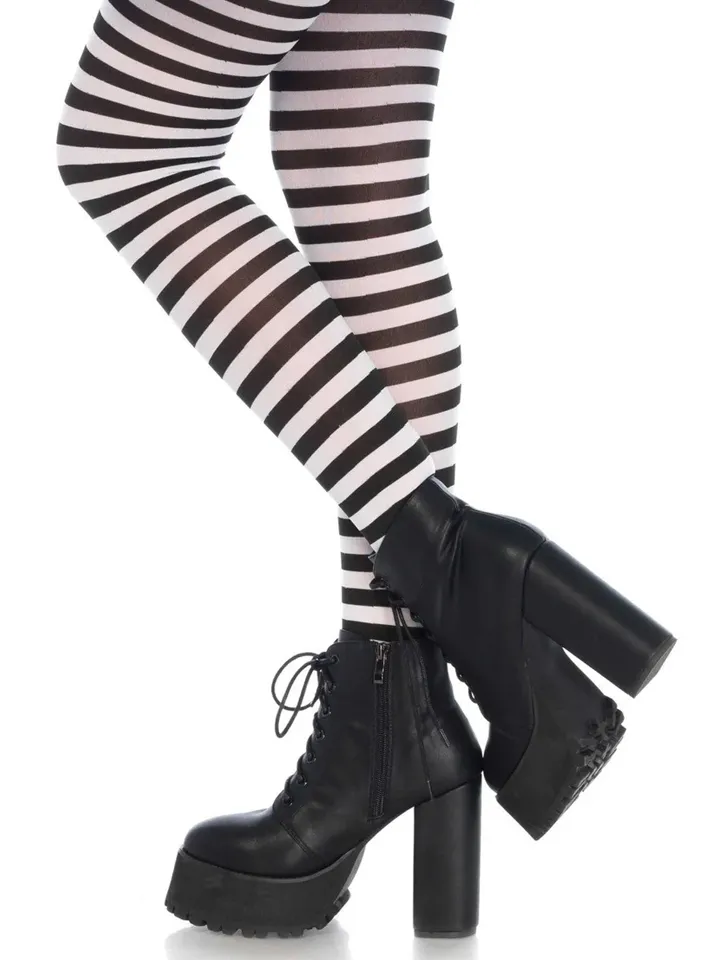 Nylon Striped Pantyhose Black/White - Kojinės 1 [full]