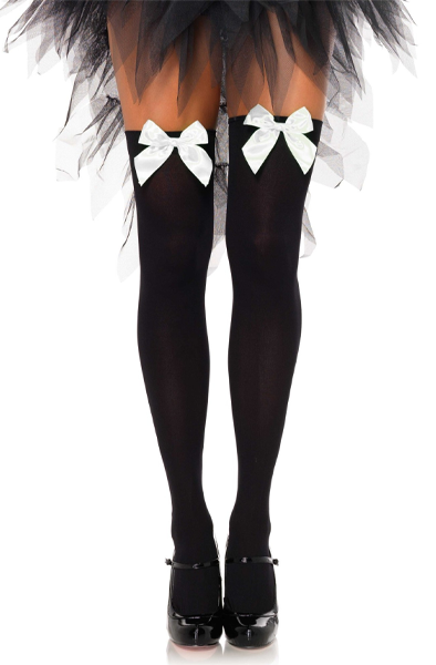 Nylon Thigh Highs With Bow Black/White - Kojinės 1