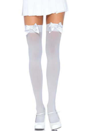 Nylon Thigh Highs With Bow White - Nebuvaučiai 1