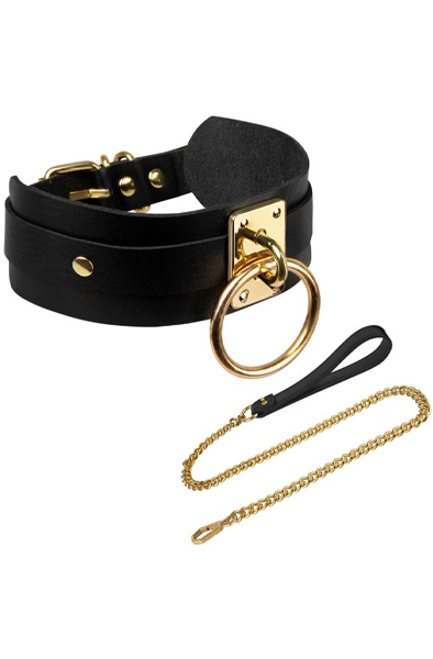 O-Ring Collar & Leash Gold/Black - Apykaklė ir pavadėlis 2
