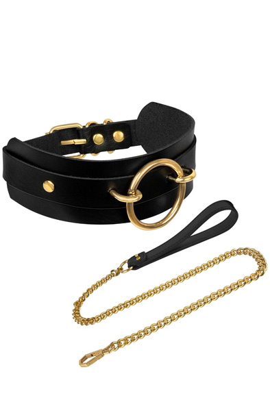 O-Ring Front Collar + Leash Black - Apykaklė ir pavadėlis 2