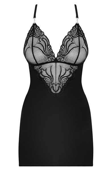 Obsessive 828-CHE-1 Chemise & Thong Black - Seksualus apatinis trikotažas 3