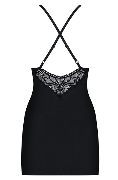 Obsessive 828-CHE-1 Chemise & Thong Black - Seksualus apatinis trikotažas 4