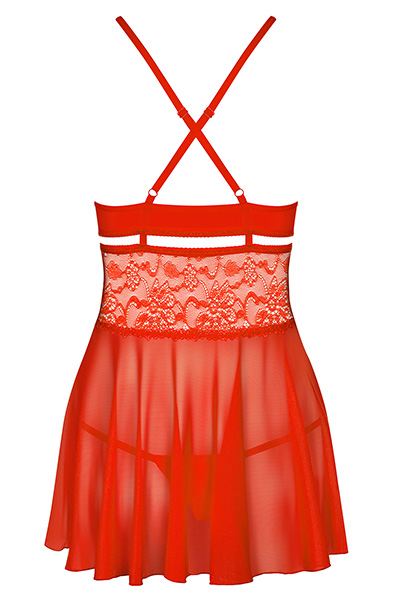 Obsessive 838-BAB-3 Babydoll & Thong Red - Seksualus apatinis trikotažas 4