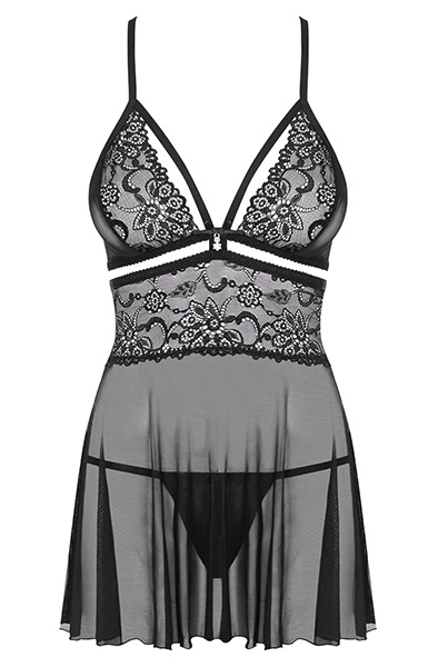 Obsessive 838-BAB Babydoll & Thong Black - Seksualus apatinis trikotažas 3