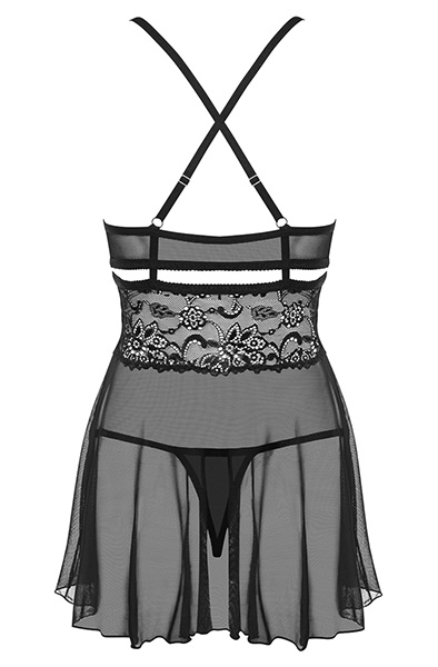 Obsessive 838-BAB Babydoll & Thong Black - Seksualus apatinis trikotažas 4