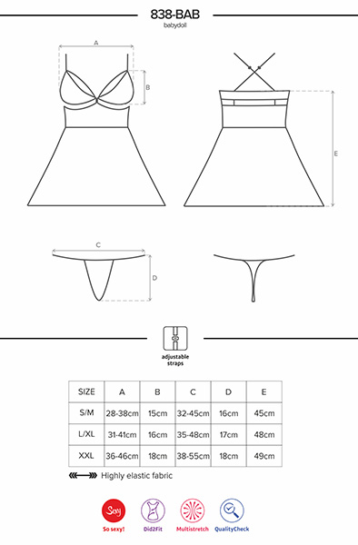 Obsessive 838-BAB Babydoll & Thong Black - Seksualus apatinis trikotažas 5