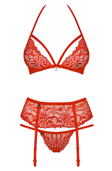 Obsessive 838-SEG-3 3 pcs set Red - Seksualus apatinis trikotažas 4
