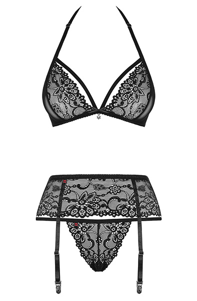 Obsessive 838-SEG 3 pcs Set Black - Seksualus apatinis trikotažas 3