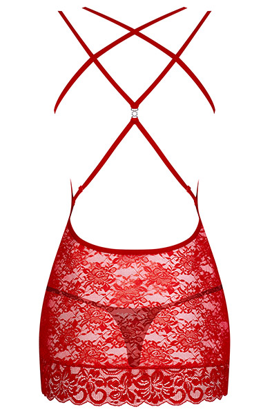 Obsessive 860-CHE-3 Chemise & Thong Red - Seksualus apatinis trikotažas 4