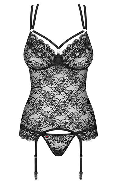 Obsessive 860-COR-1 Corset & Thong Black - Seksualus apatinis trikotažas 3