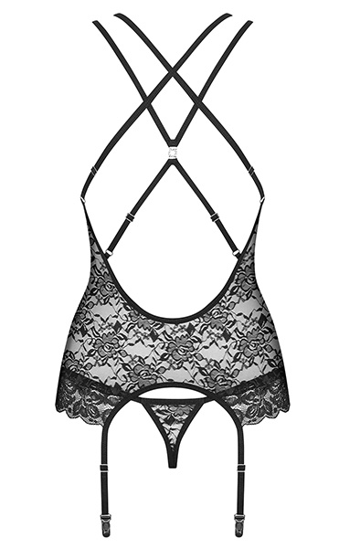 Obsessive 860-COR-1 Corset & Thong Black - Seksualus apatinis trikotažas 4
