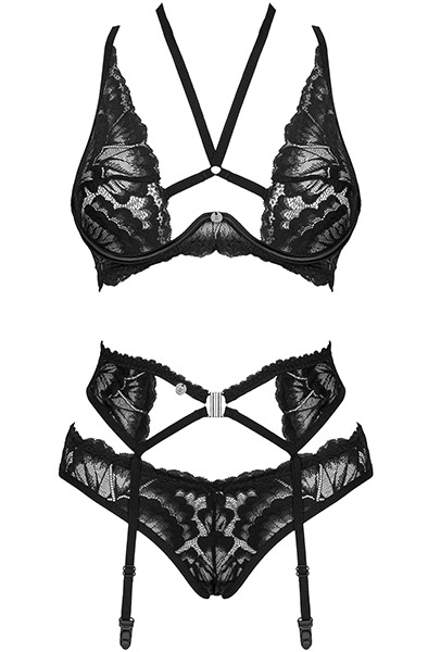 Obsessive Alessya 3-pcs Set Black - Seksualus apatinis trikotažas 4