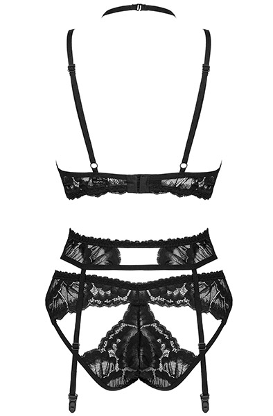 Obsessive Alessya 3-pcs Set Black - Seksualus apatinis trikotažas 5