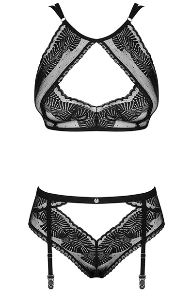 Obsessive Allastia 2-pcs Set Black - Seksualus apatinis trikotažas 3