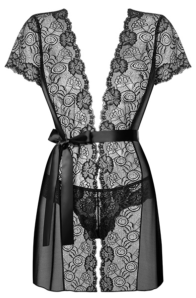 Obsessive Alluria Peignoir & Thong Black - Seksualus apatinis trikotažas 3