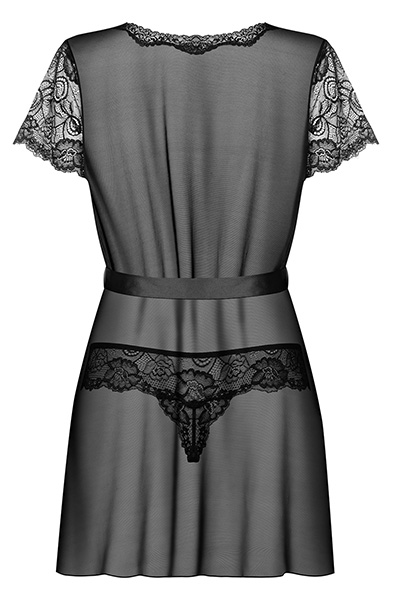 Obsessive Alluria Peignoir & Thong Black - Seksualus apatinis trikotažas 4
