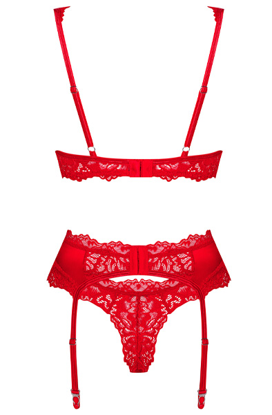 Obsessive Amor Cherris 3-pcs Set Red - Liemenėlės ir Liemenėlių rinkinys 4