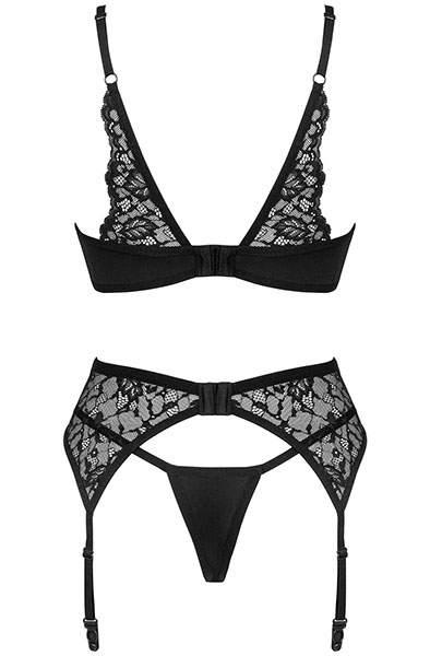 Obsessive Bellastia 3-pcs Set Black - Seksualus apatinis trikotažas 4