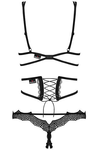 Obsessive Bravelle 3-pcs Set Black - Seksualus apatinis trikotažas 4
