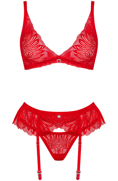 Obsessive Chilisa 3-pcs Set Red - Liemenėlės ir Liemenėlių rinkinys 3
