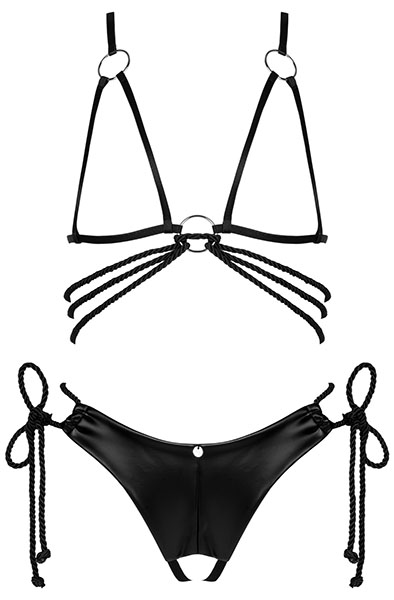 Obsessive Cordellis 2-pcs Cupless Set Black - Seksualus apatinis trikotažas 3