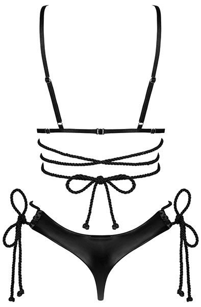 Obsessive Cordellis 2-pcs Cupless Set Black - Seksualus apatinis trikotažas 4