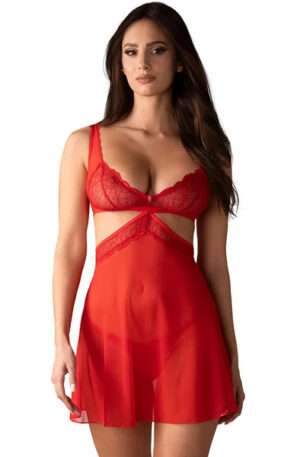 Obsessive Cupide Desir Babydoll & Thong Red - „Babydoll“ apatinis trikotažas 1