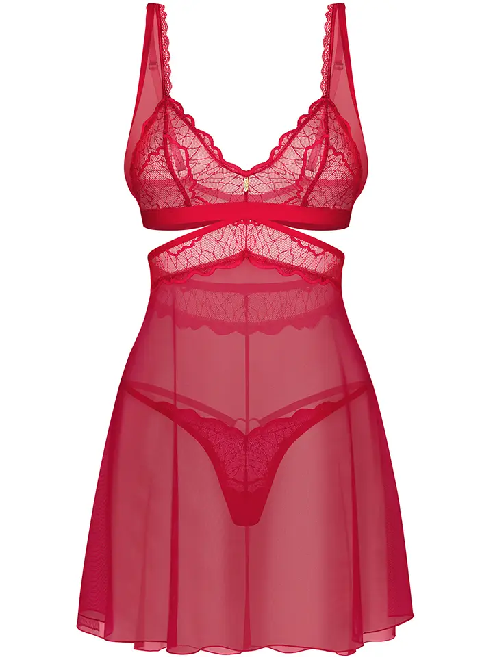 Obsessive Cupide Desir Babydoll & Thong Red - „Babydoll“ apatinis trikotažas 4