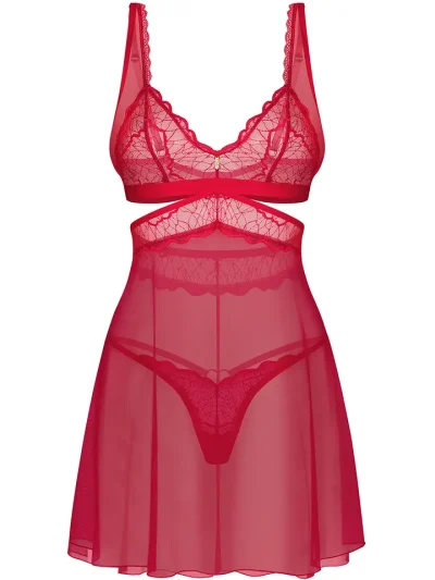 Obsessive Cupide Desir Babydoll & Thong Red - „Babydoll“ apatinis trikotažas 4