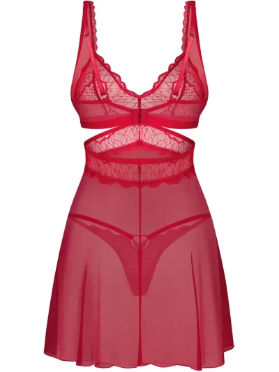 Obsessive Cupide Desir Babydoll & Thong Red - „Babydoll“ apatinis trikotažas 5