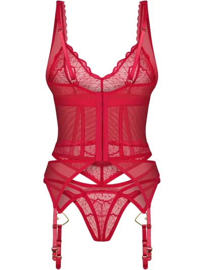 Obsessive Cupide Desir Corset & Thong Red - Underklädesset 4