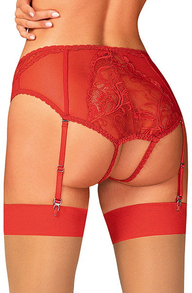 Obsessive Dagmarie Garter Panties Red - Kelnaitės su atvira virkštele 2