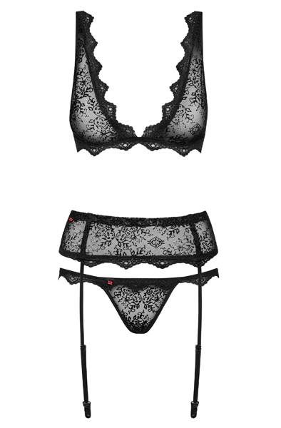 Obsessive Emperita 3 pcs set Black - Seksualus apatinis trikotažas 4