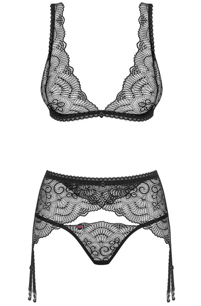 Obsessive Firella 3-pcs Set Black - Seksualus apatinis trikotažas 3