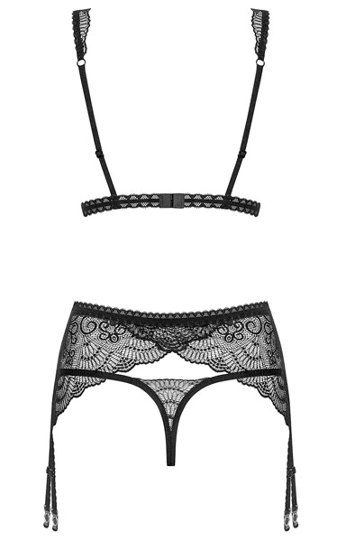 Obsessive Firella 3-pcs Set Black - Seksualus apatinis trikotažas 4