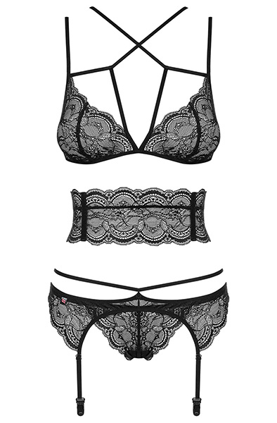 Obsessive Frivolla 4-pcs Black - Seksualus apatinis trikotažas 3