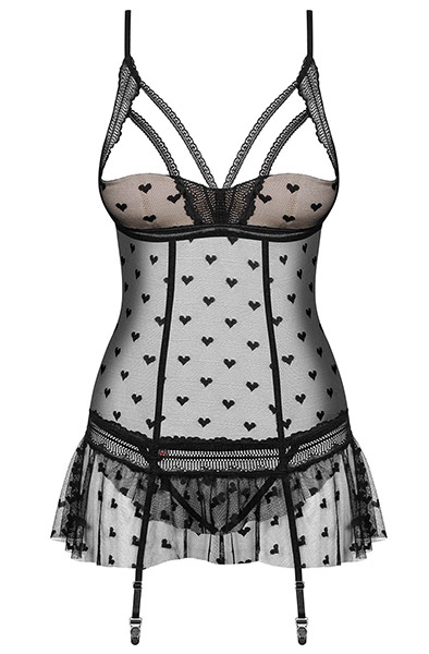 Obsessive Heartia Corset Black - Seksualus apatinis trikotažas 3