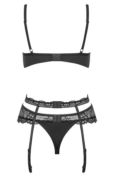 Obsessive Heartina 3 pcs Set Black - Seksualus apatinis trikotažas 5