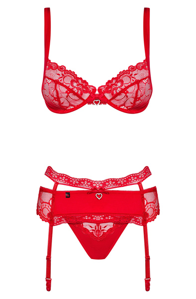 Obsessive Heartina 3 pcs set Red - Seksualus apatinis trikotažas 4