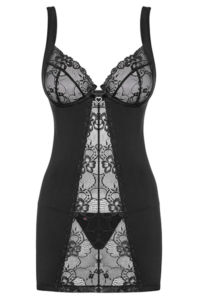 Obsessive Heartina Chemise & Thong Black - Seksualus apatinis trikotažas 3