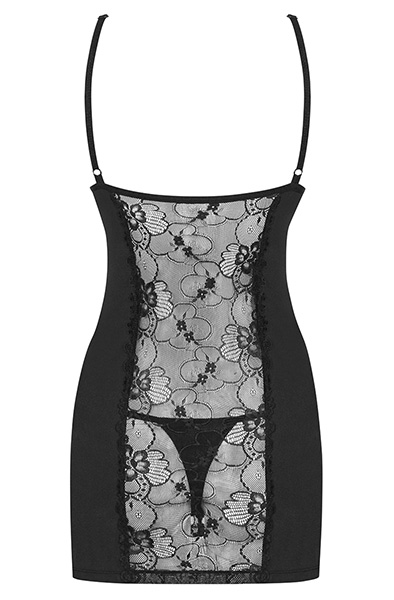 Obsessive Heartina Chemise & Thong Black - Seksualus apatinis trikotažas 4