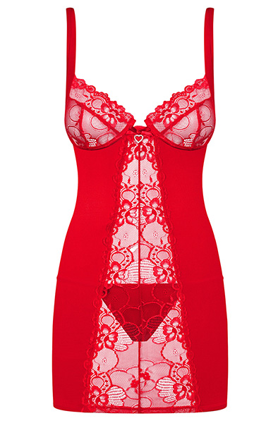Obsessive Heartina Chemise & Thong Red - Seksualūs drabužiai 3