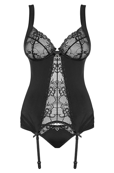 Obsessive Heartina Corset & Thong Black - Seksualus apatinis trikotažas 4